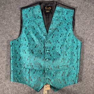 Scully Mens Teal Black Paisley Western Formal Vest Notched Lapel Size Small 1458